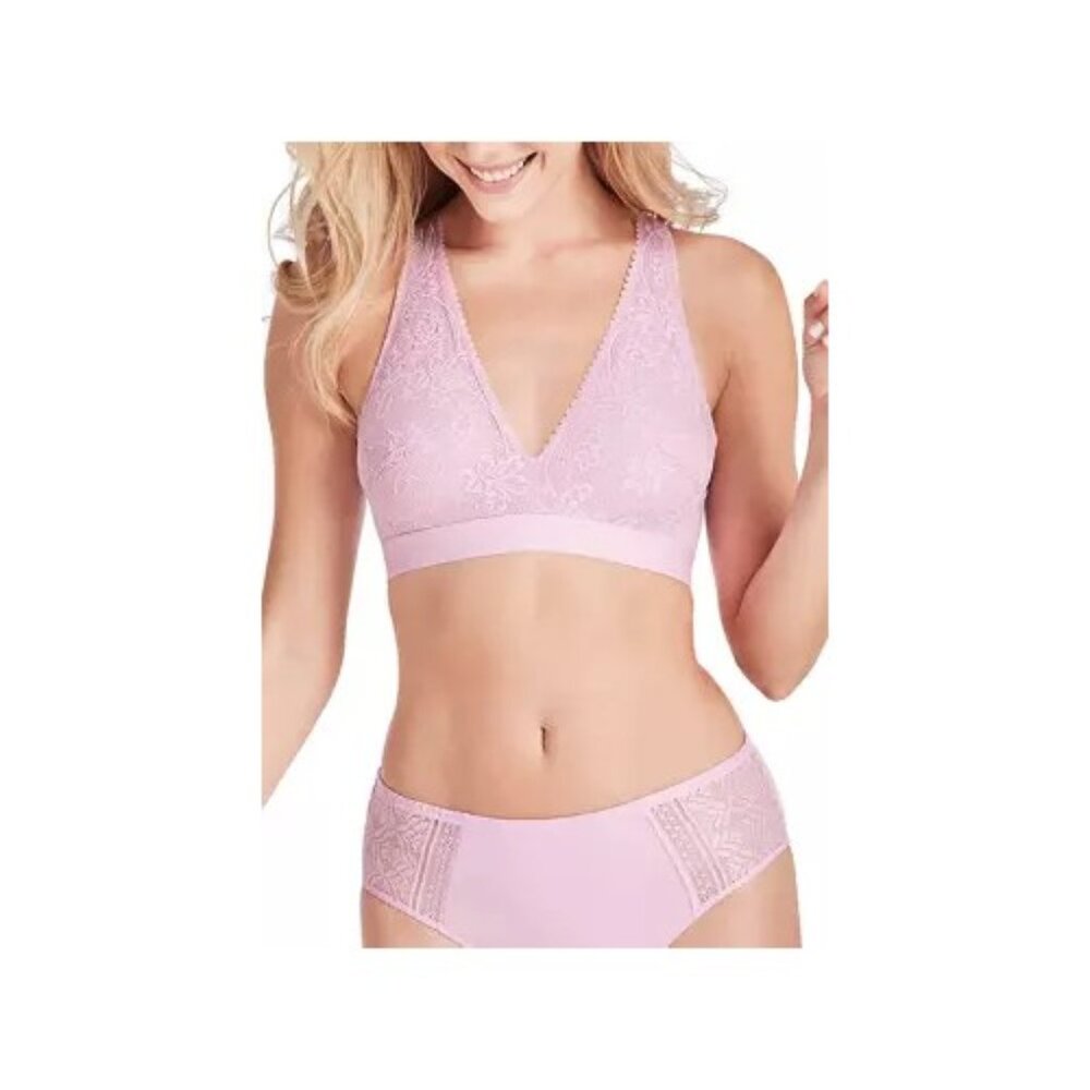 Bali Comfort Revolution Comfy Glam DF6593 Plunge Lace Wirefree Bralette S